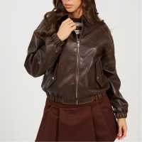 Brave Soul Bs Womens Vintage Finish Faux Leather Bomber With Collar Brave Soul Bs Womens Vintage Finish Faux Leather Bomber With Collar