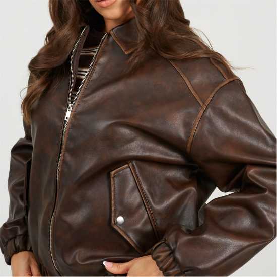 Brave Soul Bs Womens Vintage Finish Faux Leather Bomber With Collar Brave Soul Bs Womens Vintage Finish Faux Leather Bomber With Collar