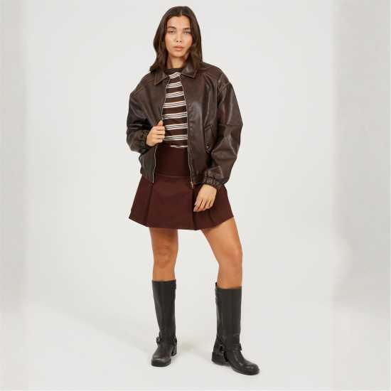 Brave Soul Bs Womens Vintage Finish Faux Leather Bomber With Collar Brave Soul Bs Womens Vintage Finish Faux Leather Bomber With Collar