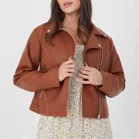 Brave Soul Мотоциклетно Яке Bs Womens Faux Leather Tan Biker Jacket Brave Soul Мотоциклетно Яке Bs Womens Faux Leather Tan Biker Jacket