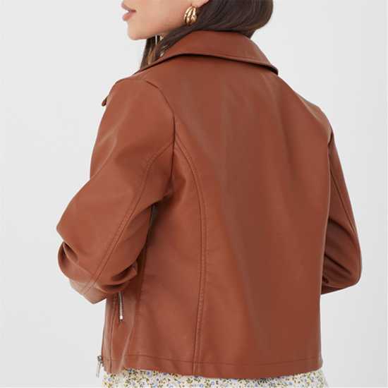 Brave Soul Мотоциклетно Яке Bs Womens Faux Leather Tan Biker Jacket  