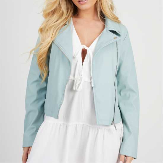 Brave Soul Мотоциклетно Яке Bs Womens Faux Leather Sage Green Biker Jacket Brave Soul Мотоциклетно Яке Bs Womens Faux Leather Sage Green Biker Jacket