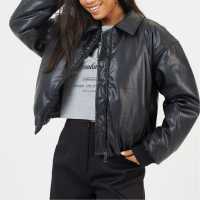 Brave Soul Дамско Кожено Яке Бомбър Bs Womens Oversized Faux Leather Bomber Jacket With Collar Brave Soul Дамско Кожено Яке Бомбър Bs Womens Oversized Faux Leather Bomber Jacket With Collar