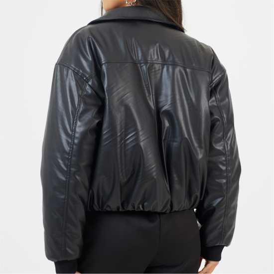 Brave Soul Дамско Кожено Яке Бомбър Bs Womens Oversized Faux Leather Bomber Jacket With Collar Brave Soul Дамско Кожено Яке Бомбър Bs Womens Oversized Faux Leather Bomber Jacket With Collar