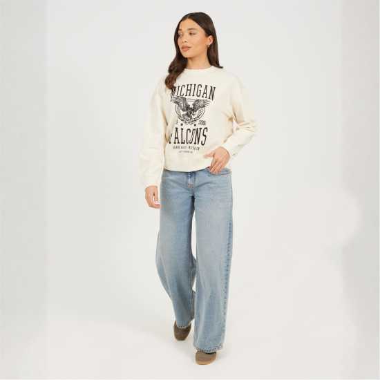 Brave Soul Womens Crew Neck Graphic Sweatshirt  