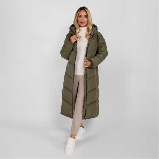 Minoti Women Long Quilted Winter Jacket With Contrast Zip Khaki  