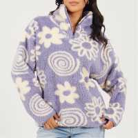 Brave Soul Womens Flower Print High Neck Fleece Sweatshirt  