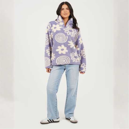 Brave Soul Womens Flower Print High Neck Fleece Sweatshirt Brave Soul Womens Flower Print High Neck Fleece Sweatshirt