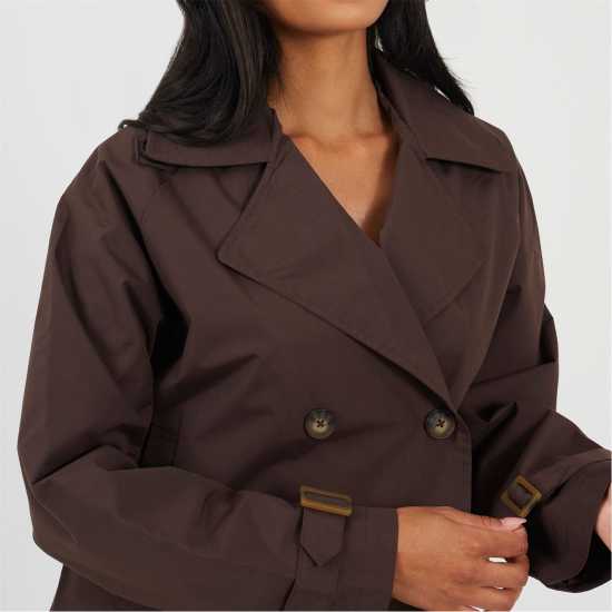 Brave Soul Double Breasted Short Coated Long Sleeve Mac  