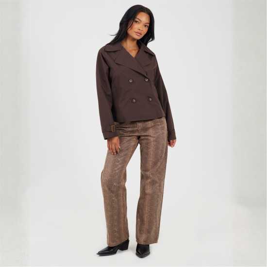 Brave Soul Double Breasted Short Coated Long Sleeve Mac  