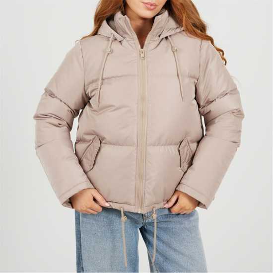 Brave Soul Padded Short Puffer Jacket With Drawcord Hem Brave Soul Padded Short Puffer Jacket With Drawcord Hem