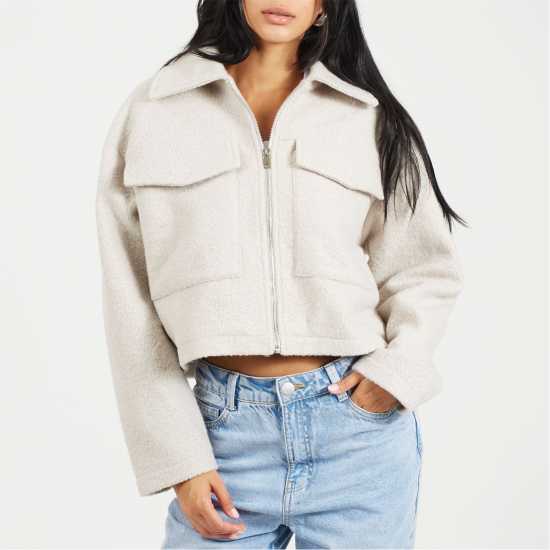 Brave Soul Womens Boucle Faux Wool Short Jacket  