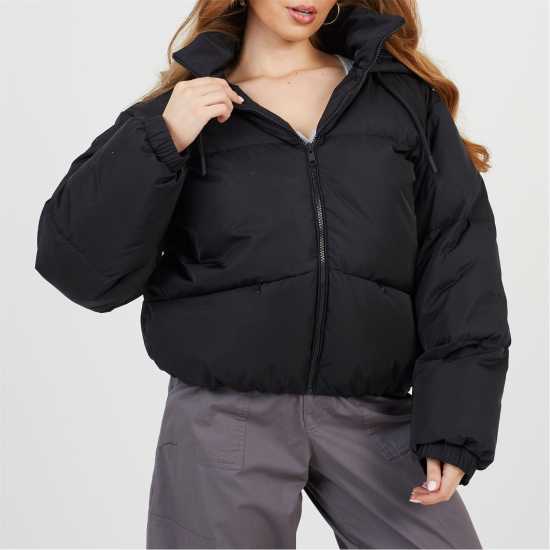 Brave Soul Womens Oversized Hooded Puffer Jacket With Pockets Black/Black Brave Soul Womens Oversized Hooded Puffer Jacket With Pockets Black/Black