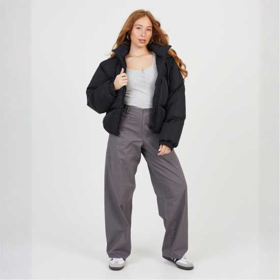 Brave Soul Womens Oversized Hooded Puffer Jacket With Pockets Black/Black Brave Soul Womens Oversized Hooded Puffer Jacket With Pockets Black/Black