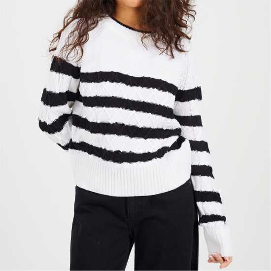 Brave Soul Блуза С Обло Деколте Cable Knit Crew Neck Jumper With Stripes  