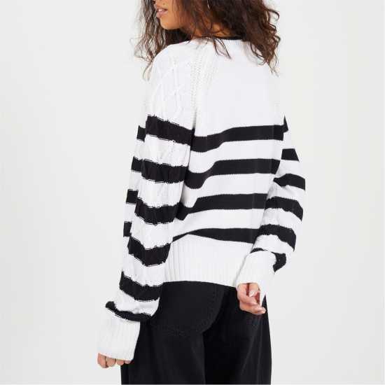 Brave Soul Блуза С Обло Деколте Cable Knit Crew Neck Jumper With Stripes  