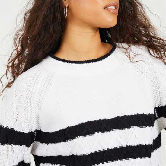 Brave Soul Блуза С Обло Деколте Cable Knit Crew Neck Jumper With Stripes  