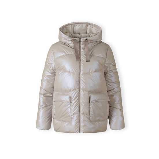 Women Quilted Short Jacket With Hood Zip Pockets Grey  
