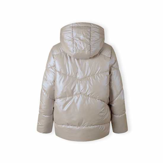Women Quilted Short Jacket With Hood Zip Pockets Grey  