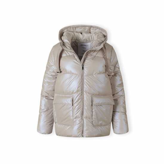 Women Quilted Short Jacket With Hood Zip Pockets Grey  