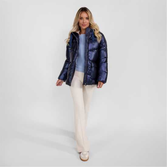 Яке С Качулка Women Quilted Short Hooded Jacket With Zip And Pockets Navy  