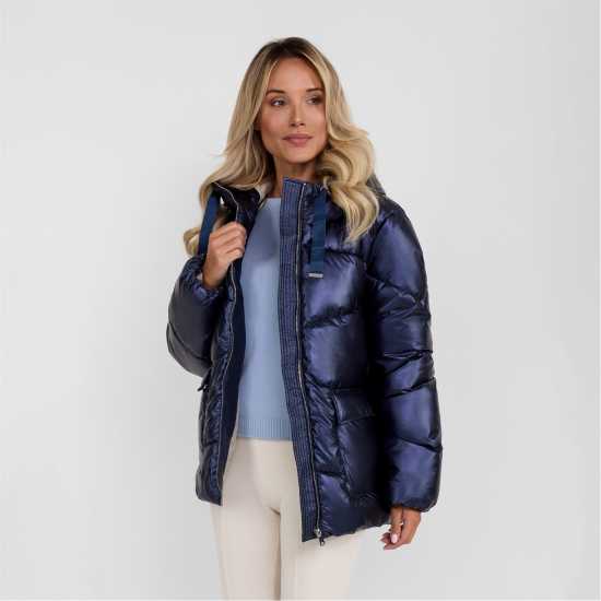 Яке С Качулка Women Quilted Short Hooded Jacket With Zip And Pockets Navy  