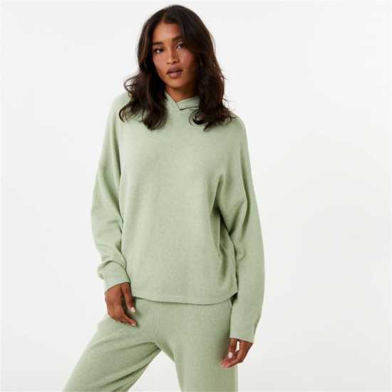 Jack Wills Lounge Knitted Hoodie Laurel Green Дамски суичъри и блузи с качулки