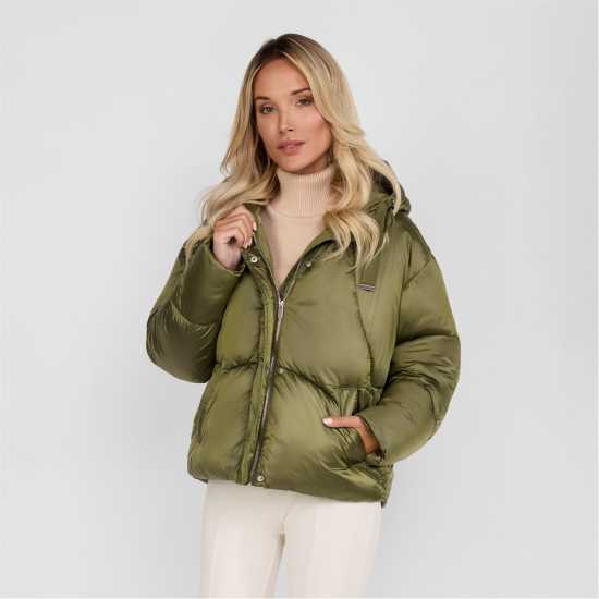 Women Jacket Padded Hooded Olive  