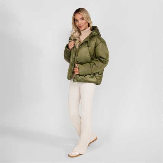 Women Jacket Padded Hooded Olive  