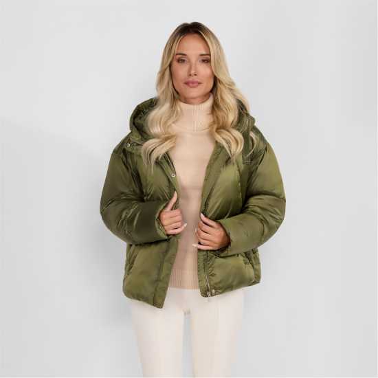 Women Jacket Padded Hooded Olive  
