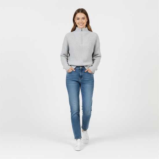 Jack Wills High Neck Zip Knitted Jumper Сив марл 