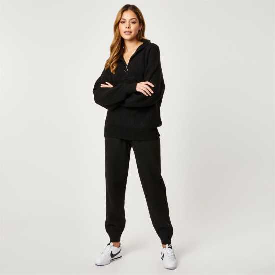 Jack Wills Lounge High Neck Zip Knitted Jumper Black Дамски пуловери и жилетки