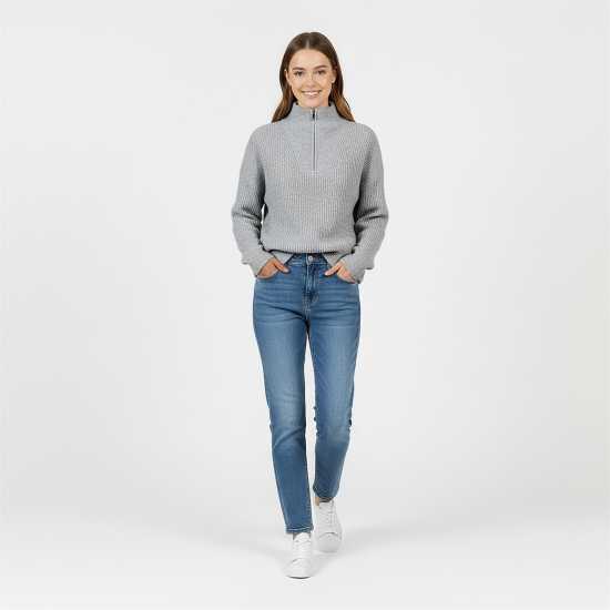 Jack Wills High Neck Zip Knitted Jumper Сив марл 