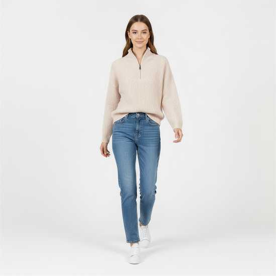 Jack Wills High Neck Zip Knitted Jumper Камък 