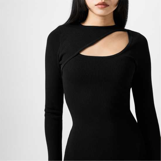 Средна Рокля Jack Wills Slash Midi Dress Черно Дамски пуловери и жилетки