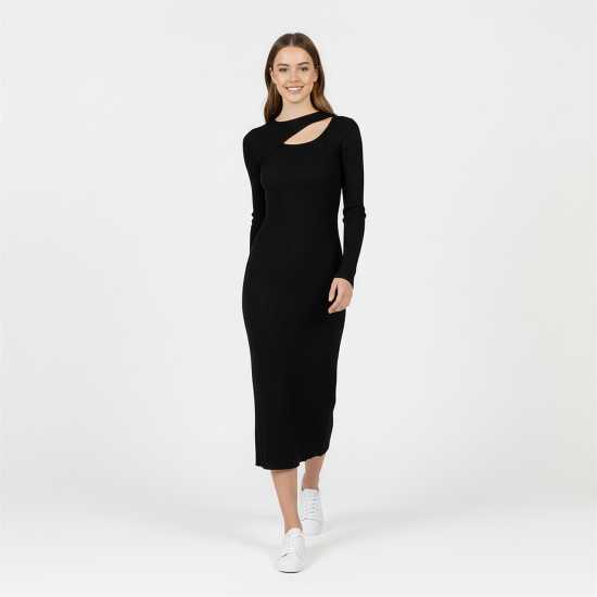 Средна Рокля Jack Wills Slash Midi Dress Черно Средна Рокля Jack Wills Slash Midi Dress Черно