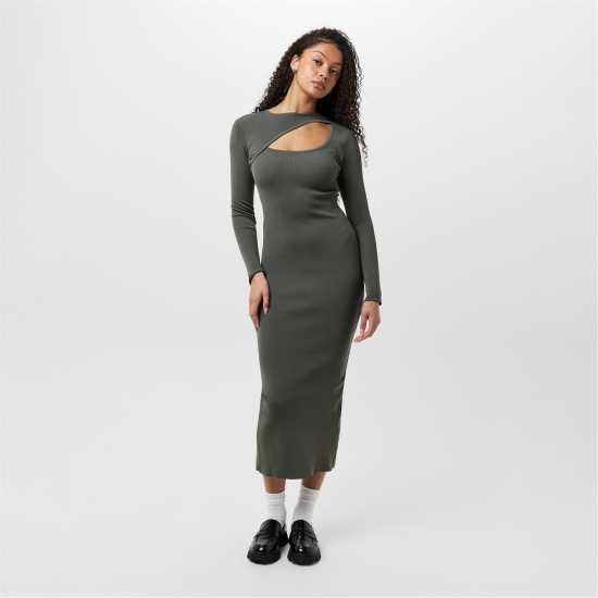 Средна Рокля Jack Wills Slash Midi Dress Хаки Дамски пуловери и жилетки