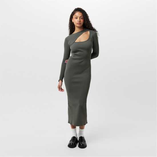 Средна Рокля Jack Wills Slash Midi Dress Хаки Дамски пуловери и жилетки