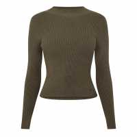 Jack Wills Rib Turtleneck Top Хаки Дамски пуловери и жилетки