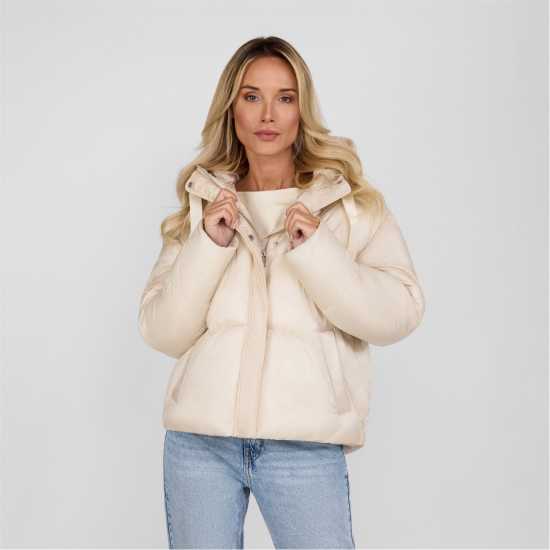 Ватирано Яке Women Short Padded Jacket With Hood Curved Stitching Grey Ватирано Яке Women Short Padded Jacket With Hood Curved Stitching Grey