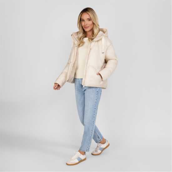 Ватирано Яке Women Short Padded Jacket With Hood Curved Stitching Grey Ватирано Яке Women Short Padded Jacket With Hood Curved Stitching Grey