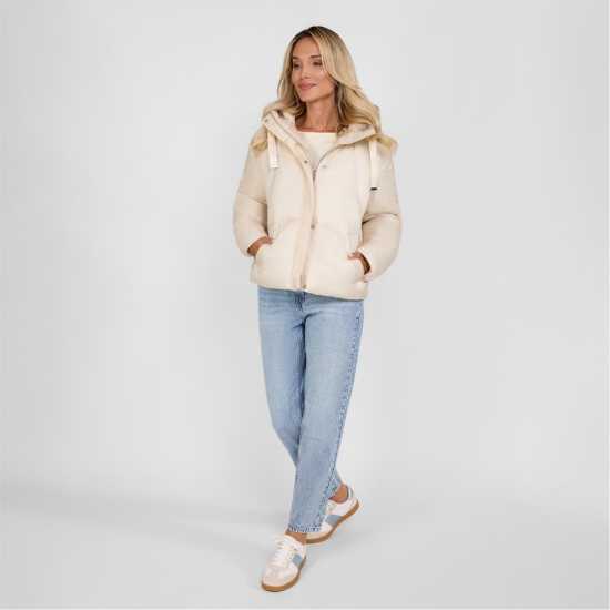 Ватирано Яке Women Short Padded Jacket With Hood Curved Stitching Grey Ватирано Яке Women Short Padded Jacket With Hood Curved Stitching Grey