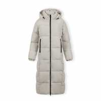 Women Long Quilted Winter Jacket With Drawstring Hood And Zippers Cream Women Long Quilted Winter Jacket With Drawstring Hood And Zippers Cream