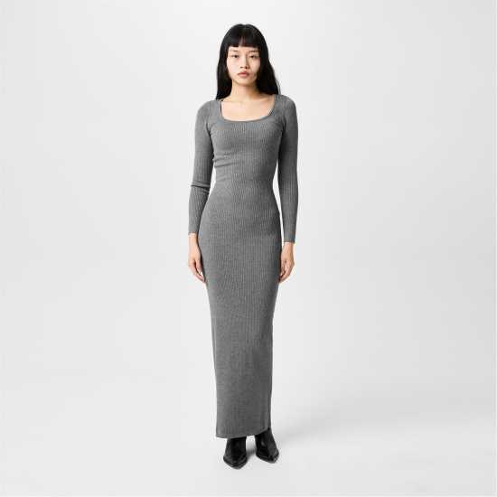 Jack Wills Jw Square Neck Maxi Knitted Jumper Dress Тъмно сиво марл 