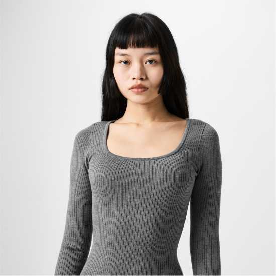 Jack Wills Jw Square Neck Maxi Knitted Jumper Dress Тъмно сиво марл 