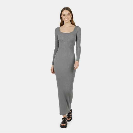Jack Wills Women's Jw Square Neck Maxi Knitted Jumper Dress Тъмно сиво марл 