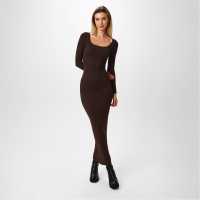 Jack Wills Jw Square Neck Maxi Knitted Jumper Dress Какао 