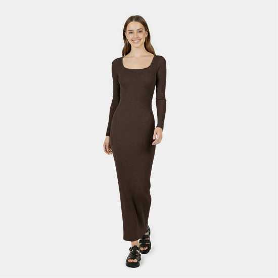 Jack Wills Women's Jw Square Neck Maxi Knitted Jumper Dress Какао 