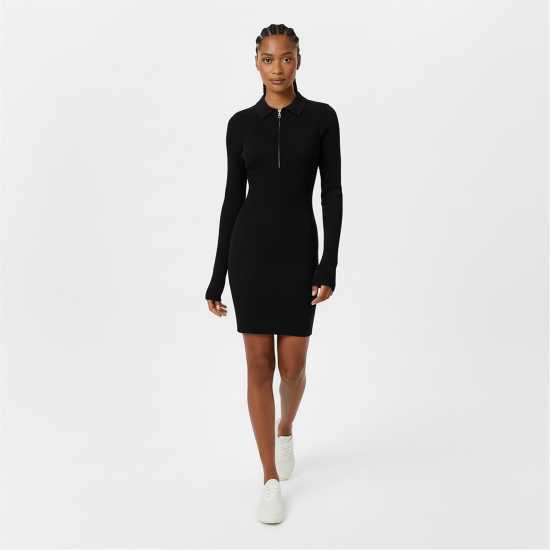 Jack Wills Women's Zipped Mini Knitted Jumper Dress Черно 