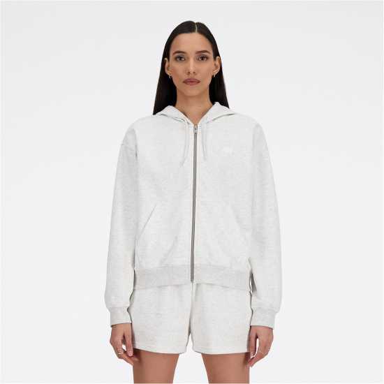 New Balance Balance French Terry Full Zip Hoody Womens Grey Marl Дамски суичъри и блузи с качулки